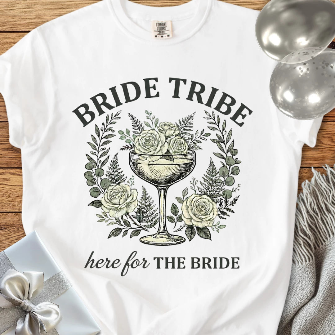 Bride Tribe, Here for The Bride - Premium Vintage Botanical Wedding T-Shirt