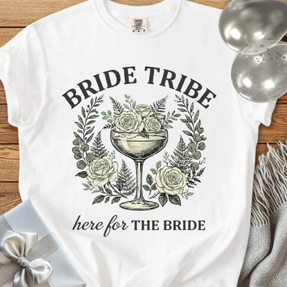 Bride Tribe, Here for The Bride - Premium Vintage Botanical Wedding T-Shirt