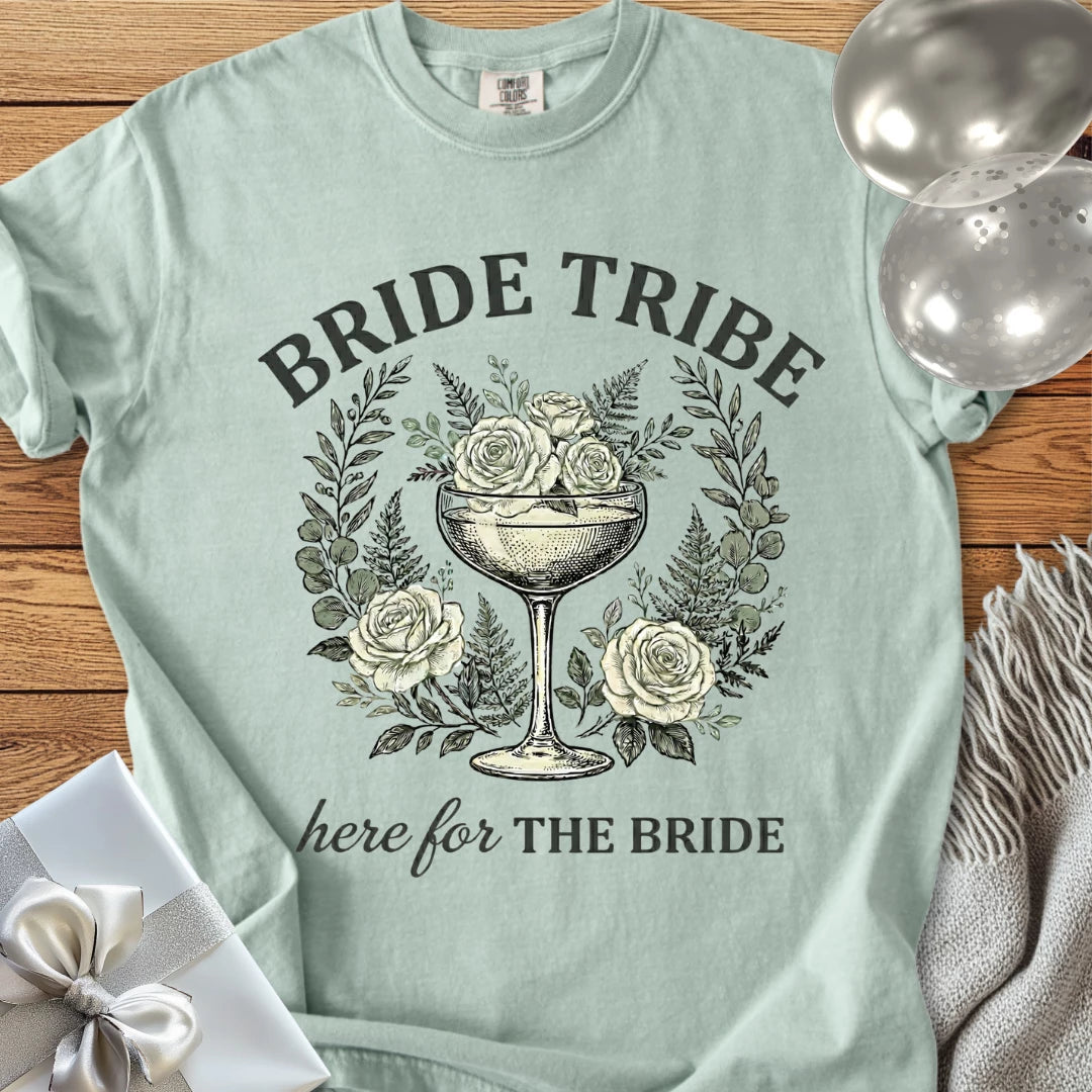 Bride Tribe, Here for The Bride - Premium Vintage Botanical Wedding T-Shirt