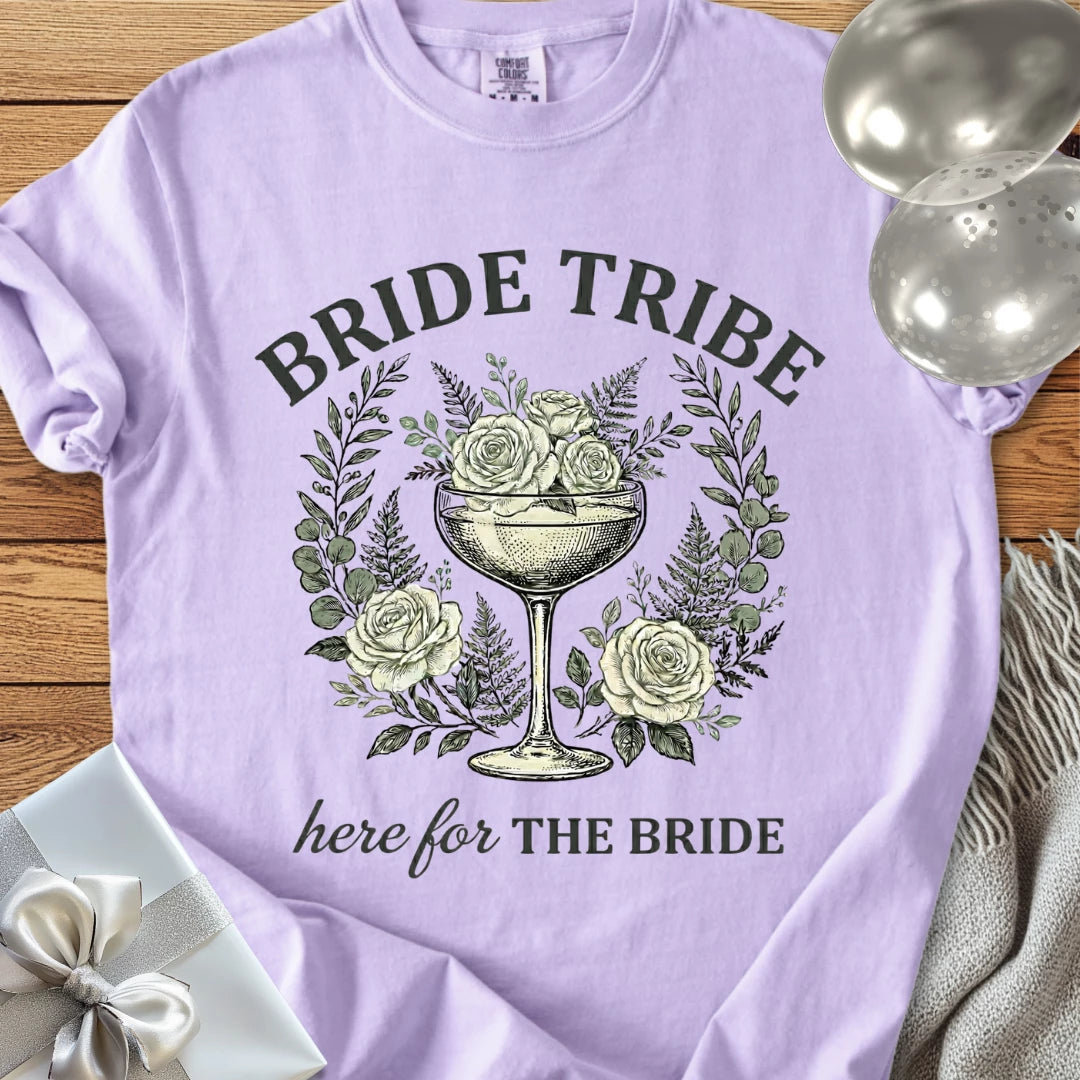 Bride Tribe, Here for The Bride - Premium Vintage Botanical Wedding T-Shirt