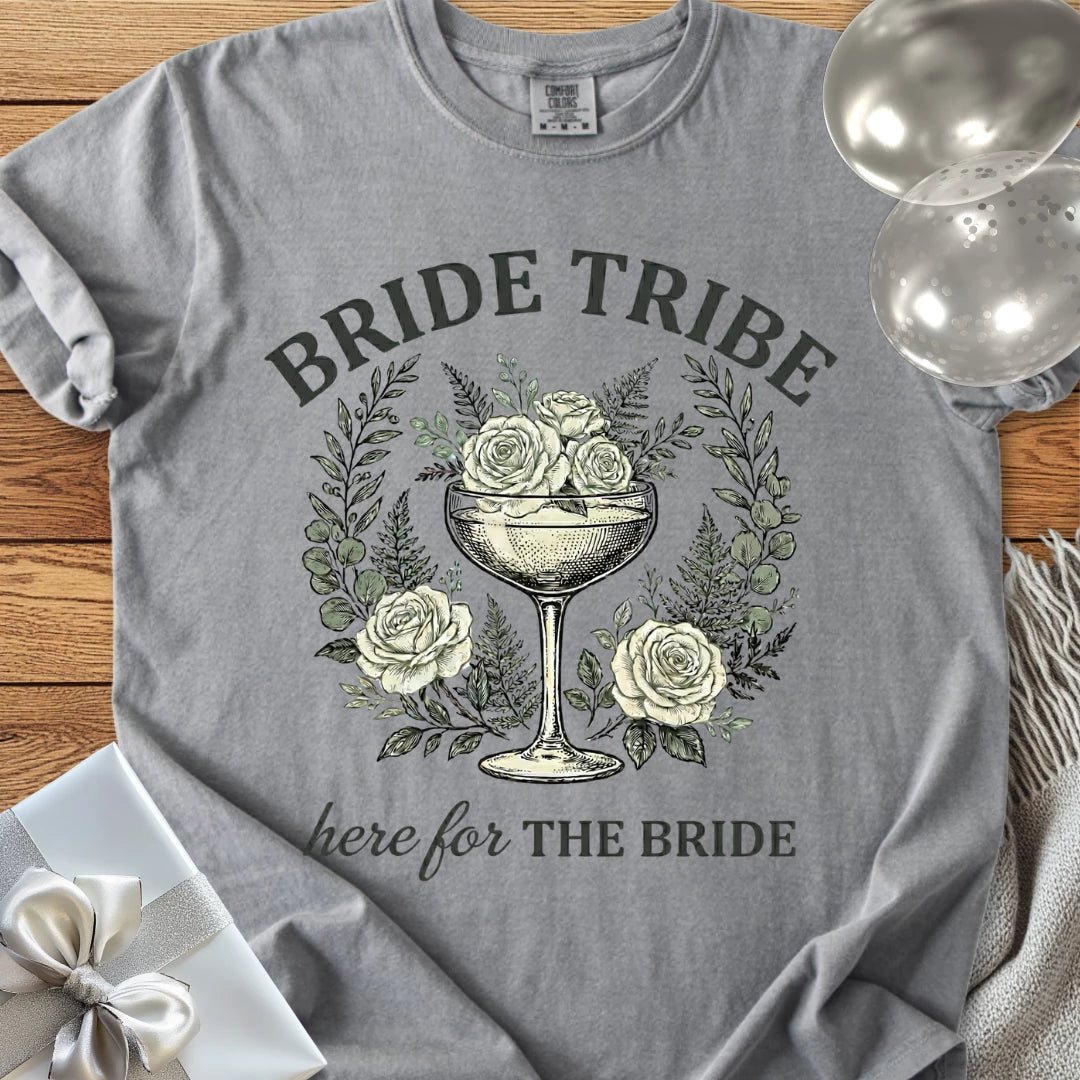 Bride Tribe, Here for The Bride - Premium Vintage Botanical Wedding T-Shirt
