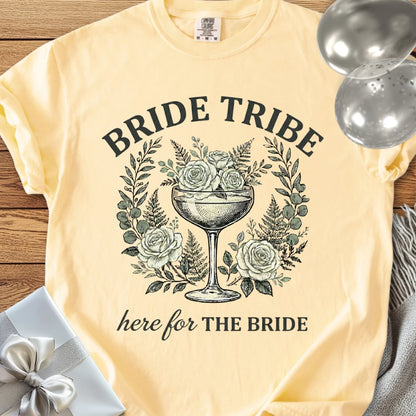 Bride Tribe, Here for The Bride - Premium Vintage Botanical Wedding T-Shirt