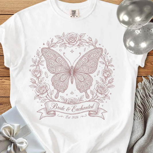 Bride & Enchanted, Est 2026 - Bridal Party T-Shirt