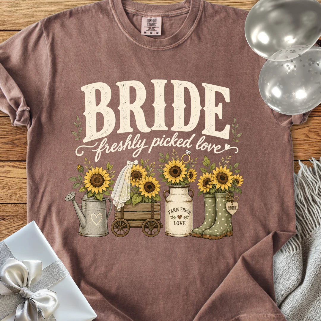 Bride, Freshly Picked Love - Premium Wedding T-Shirt