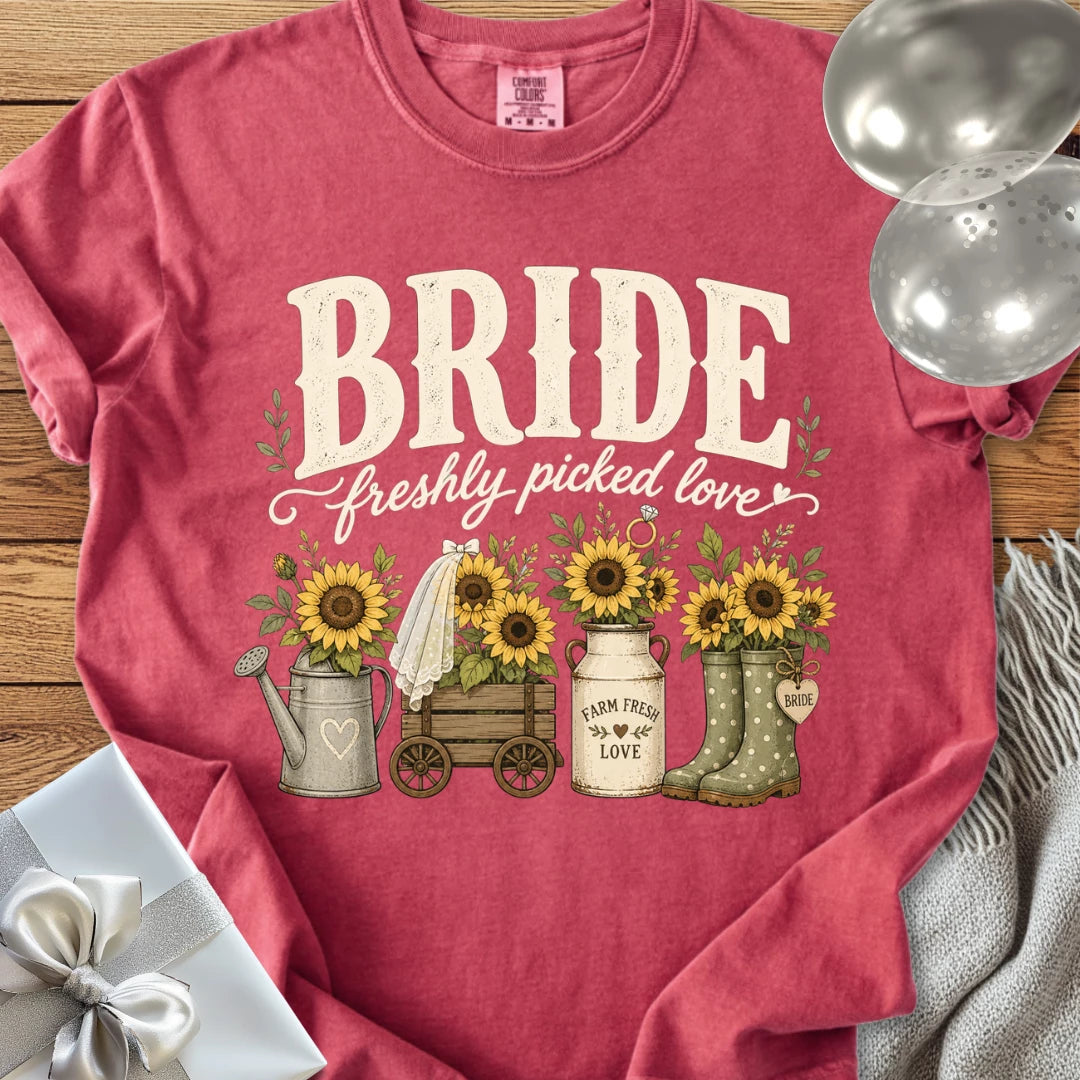 Bride, Freshly Picked Love - Premium Wedding T-Shirt