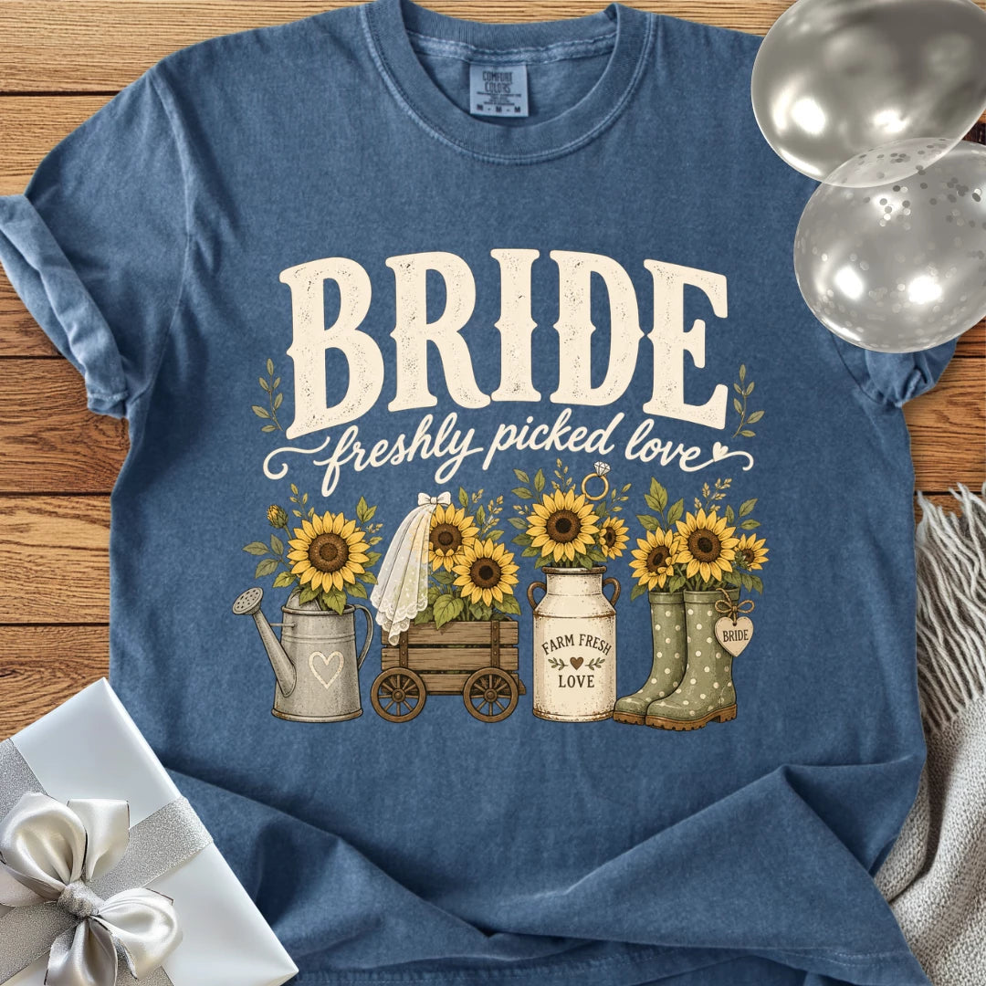 Bride, Freshly Picked Love - Premium Wedding T-Shirt