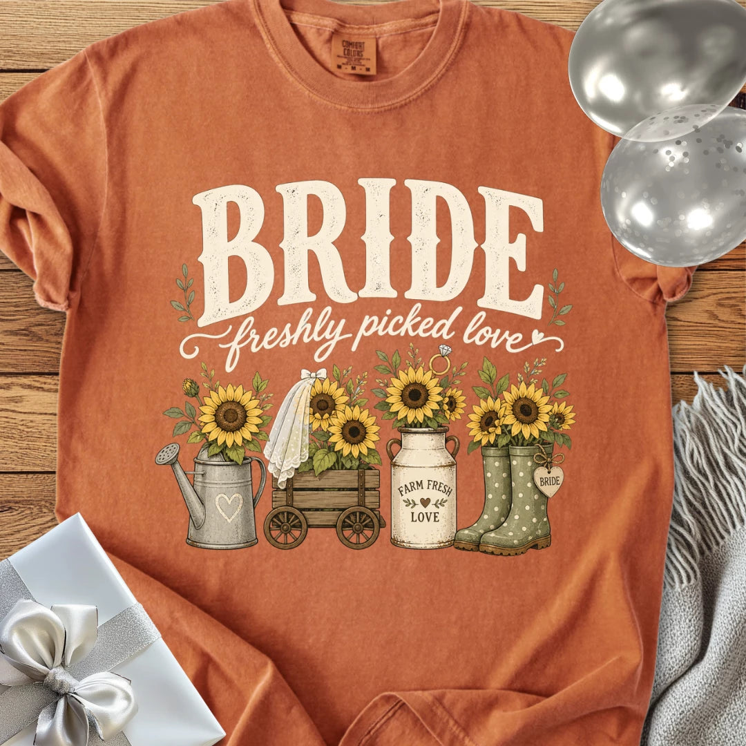 Bride, Freshly Picked Love - Premium Wedding T-Shirt