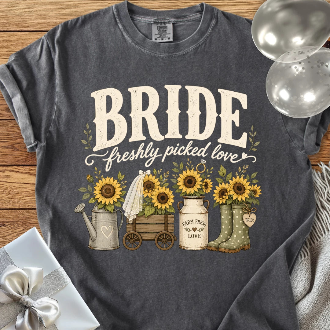 Bride, Freshly Picked Love - Premium Wedding T-Shirt