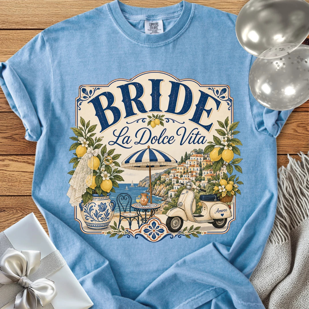 Bride, 'La Dolce Vita' - Premium Bridal Party T-Shirt