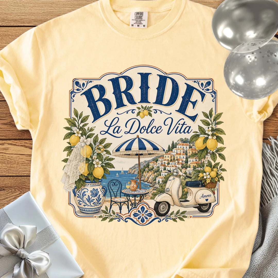Bride, 'La Dolce Vita' - Premium Bridal Party T-Shirt