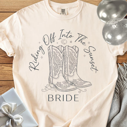 Bride, Riding Off Into the Sunset - Premium Wedding T-Shirt