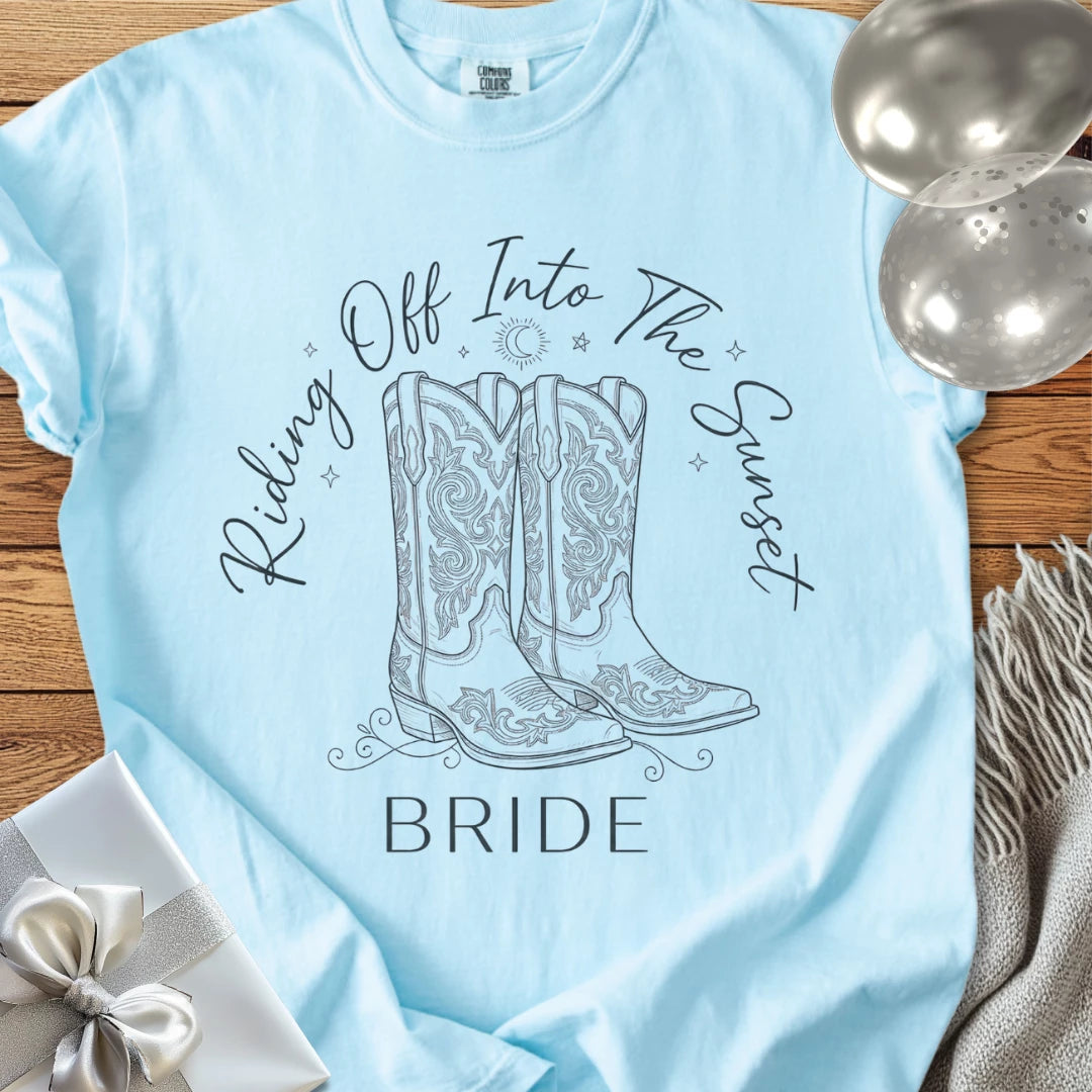 Bride, Riding Off Into the Sunset - Premium Wedding T-Shirt