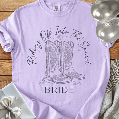 Bride, Riding Off Into the Sunset - Premium Wedding T-Shirt