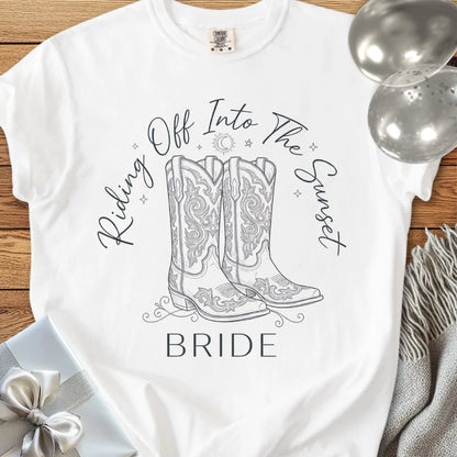 Bride, Riding Off Into the Sunset - Premium Wedding T-Shirt