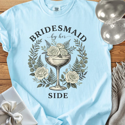 Bridesmaid, By Her Side - Premium Vintage Botanical Wedding T-Shirt