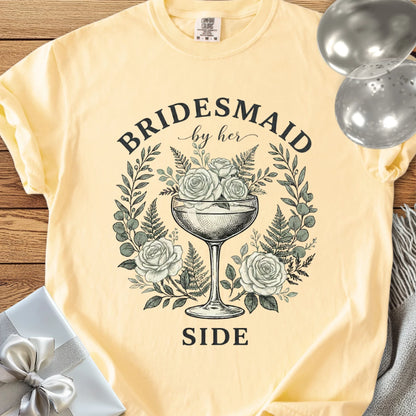 Bridesmaid, By Her Side - Premium Vintage Botanical Wedding T-Shirt