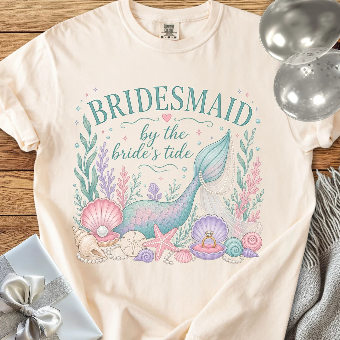 Bridesmaid, 'By the Bride's Tide' - Premium Wedding T-Shirt
