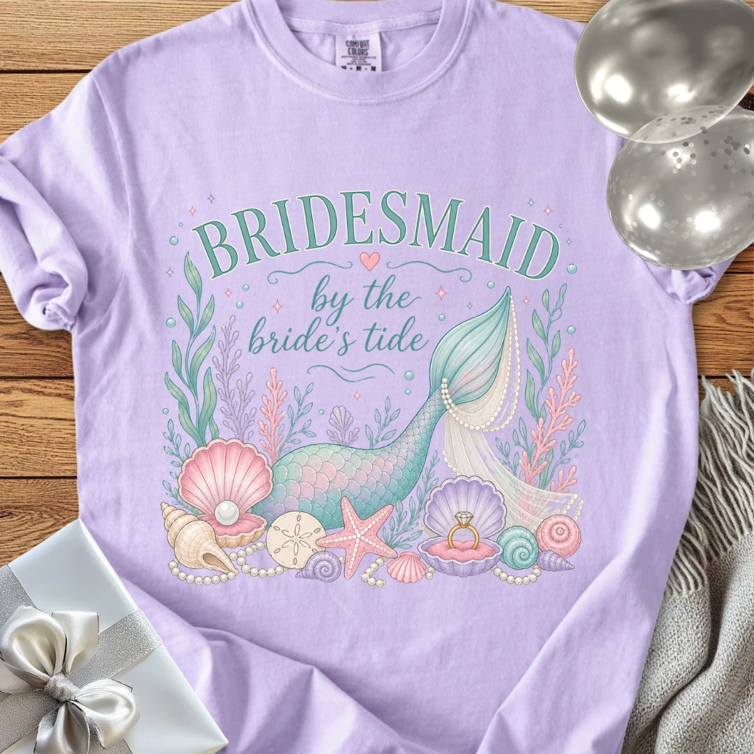 Bridesmaid, 'By the Bride's Tide' - Premium Wedding T-Shirt