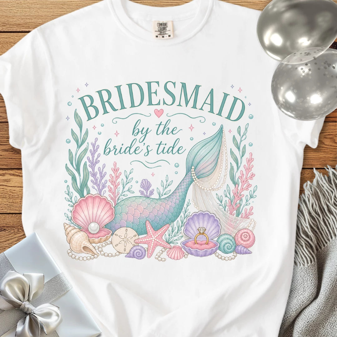Bridesmaid, 'By the Bride's Tide' - Premium Wedding T-Shirt