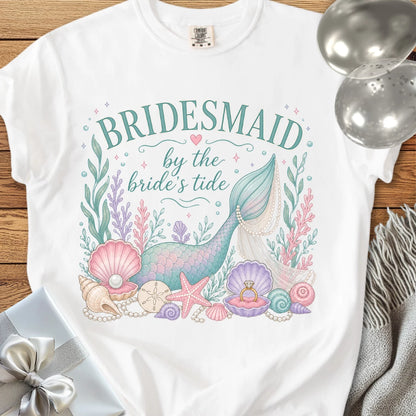 Bridesmaid, 'By the Bride's Tide' - Premium Wedding T-Shirt