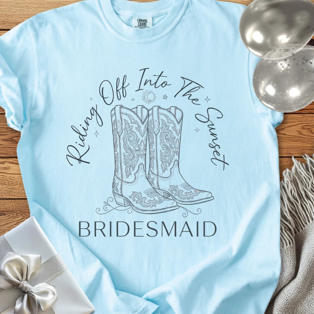 Bridesmaid, Riding Off Into the Sunset - Premium Wedding T-Shirt