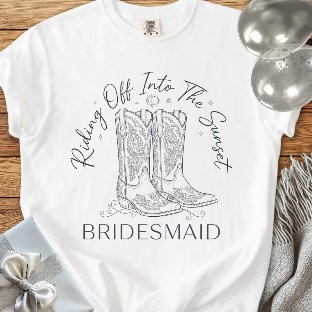 Bridesmaid, Riding Off Into the Sunset - Premium Wedding T-Shirt