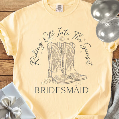 Bridesmaid, Riding Off Into the Sunset - Premium Wedding T-Shirt