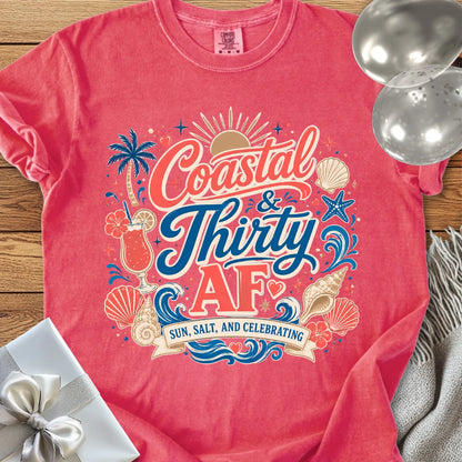 Coastal & Thirty AF, Sun, Salt & Celebrating - Premium 30th Birthday T-Shirt