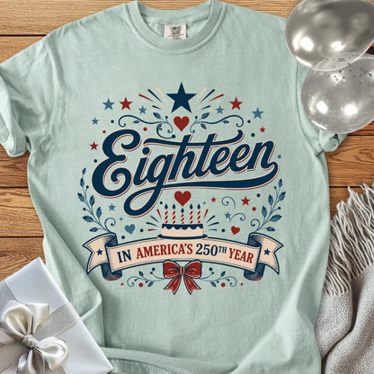 Eighteen In America's 250th Year - Premium America 250 Birthday T-Shirt