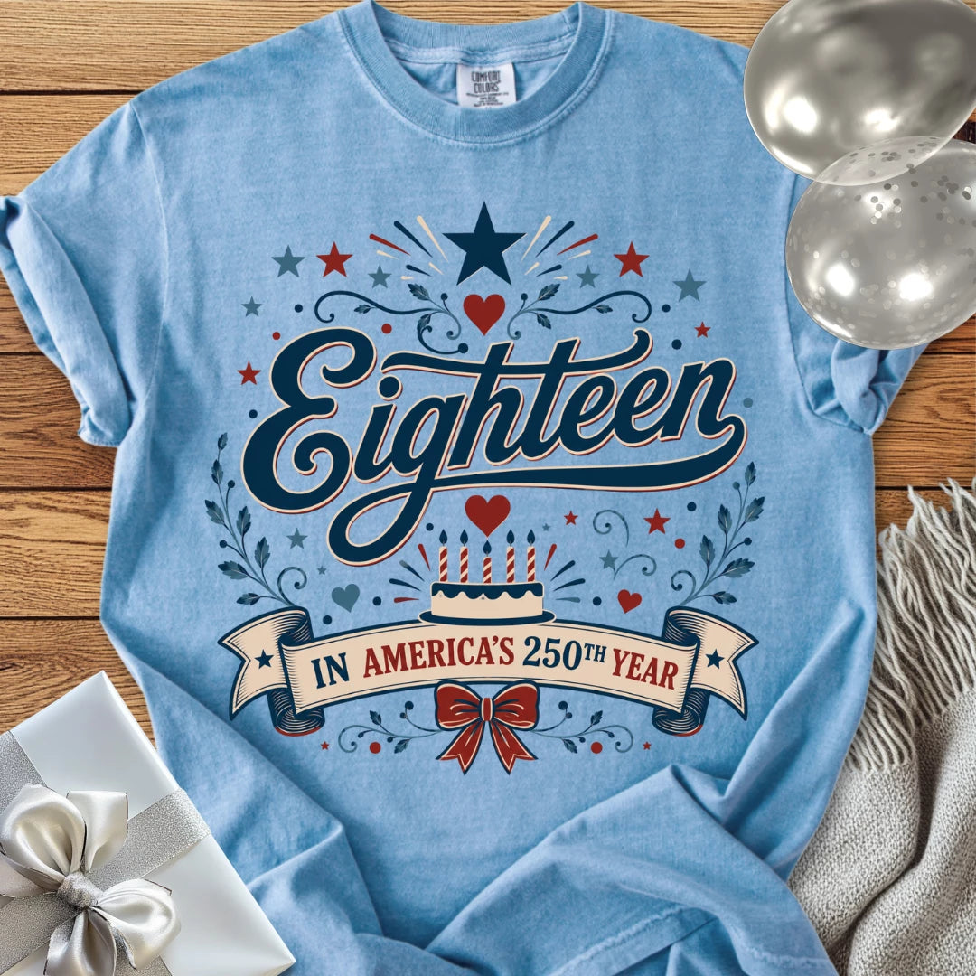 Eighteen In America's 250th Year - Premium America 250 Birthday T-Shirt