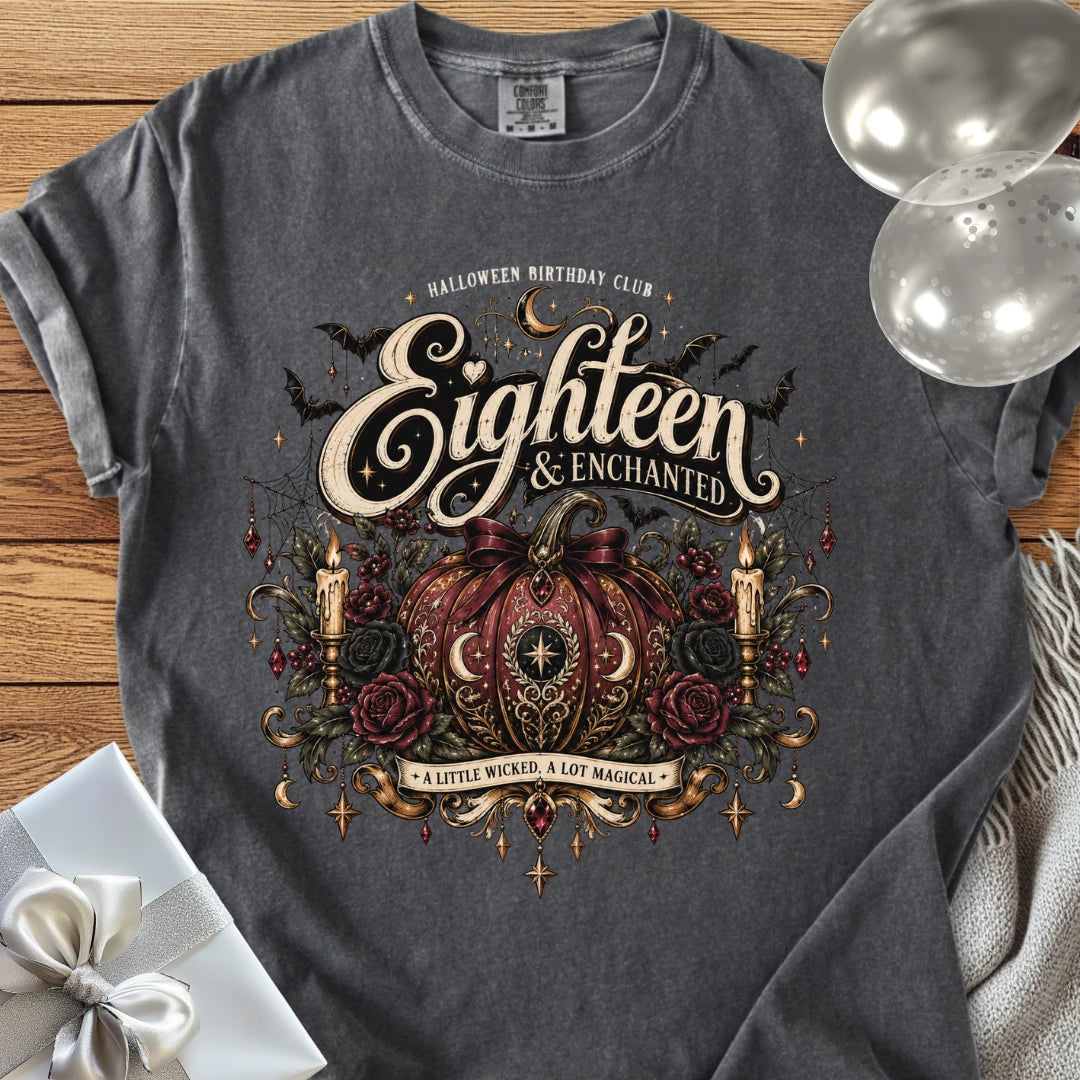 Eighteen & Enchanted - Premium Halloween 18th Birthday T-Shirt
