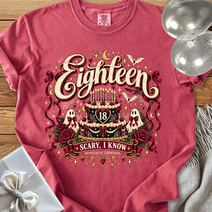 Eighteen - Scary, I Know - Premium Halloween 18th Birthday T-Shirt