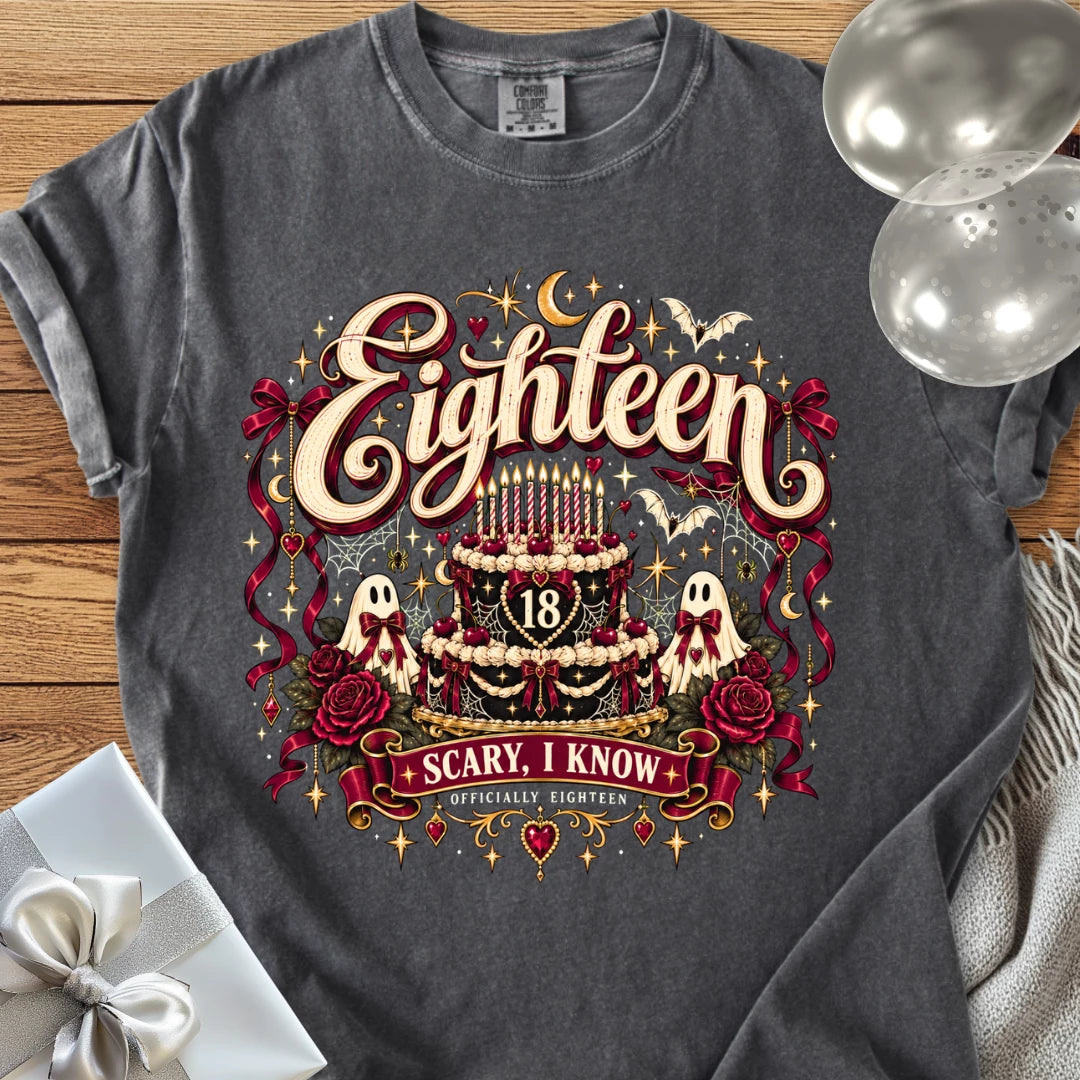 Eighteen - Scary, I Know - Premium Halloween 18th Birthday T-Shirt