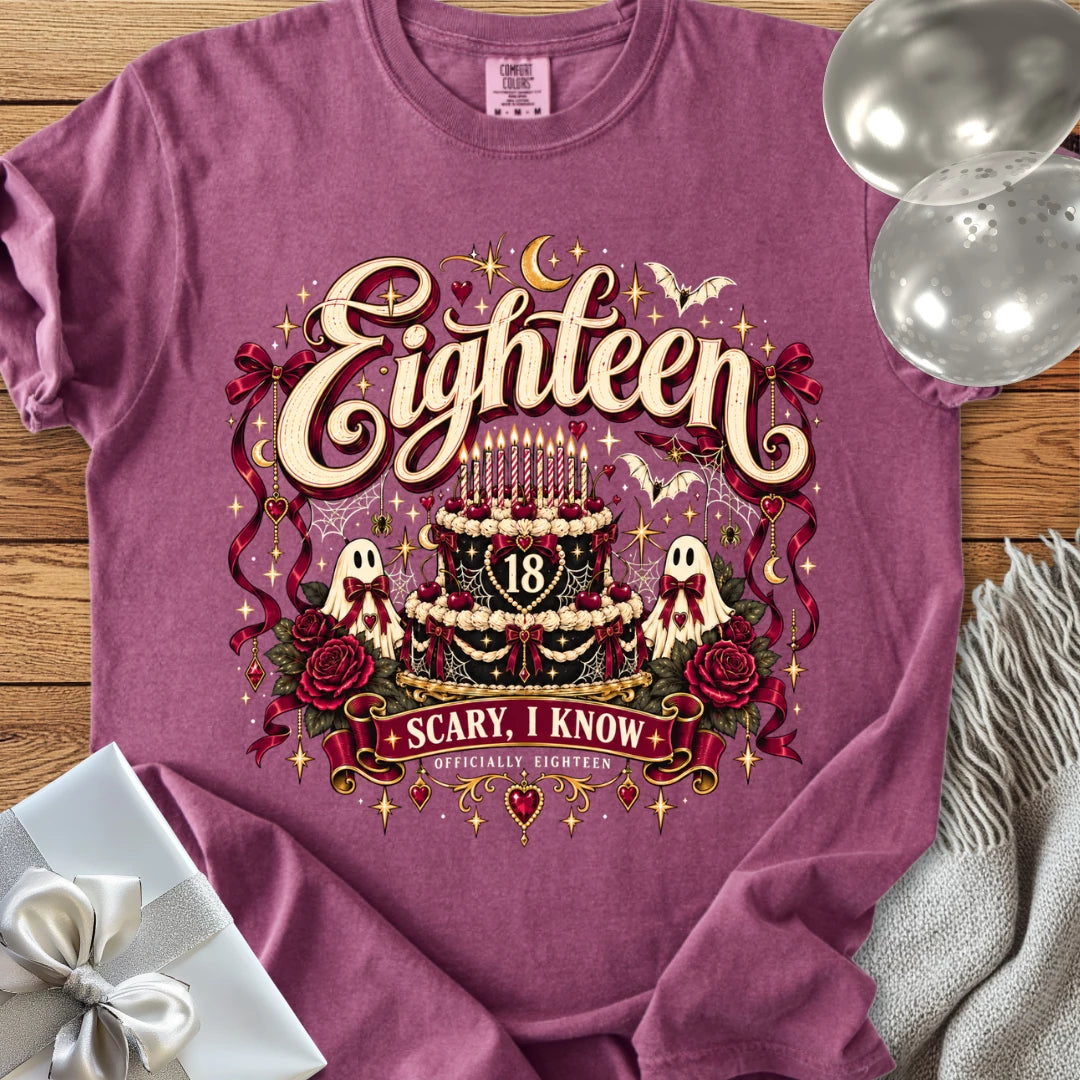 Eighteen - Scary, I Know - Premium Halloween 18th Birthday T-Shirt
