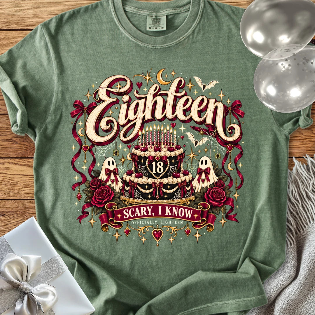 Eighteen - Scary, I Know - Premium Halloween 18th Birthday T-Shirt