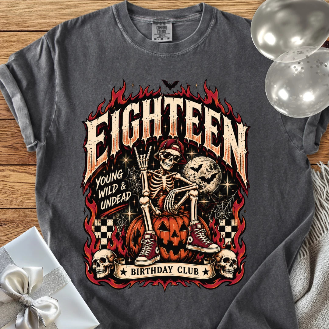 Eighteen, Young, Wild & Undead - Premium Halloween 18th Birthday T-Shirt