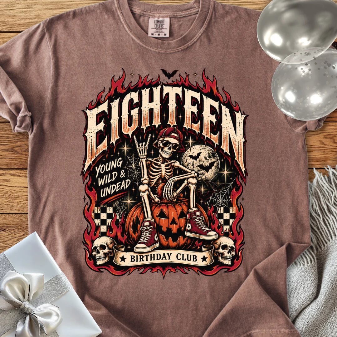 Eighteen, Young, Wild & Undead - Premium Halloween 18th Birthday T-Shirt