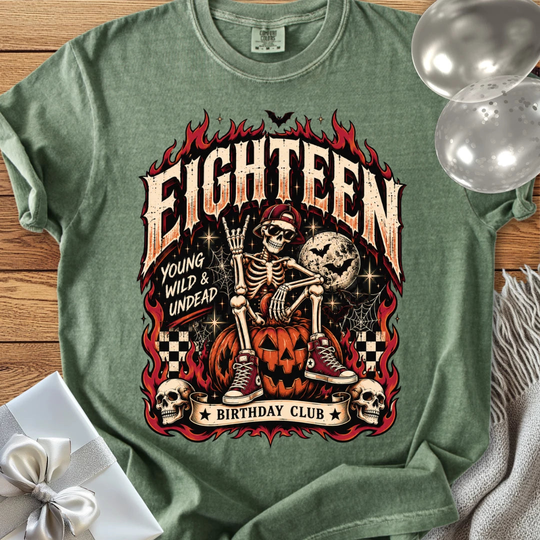 Eighteen, Young, Wild & Undead - Premium Halloween 18th Birthday T-Shirt