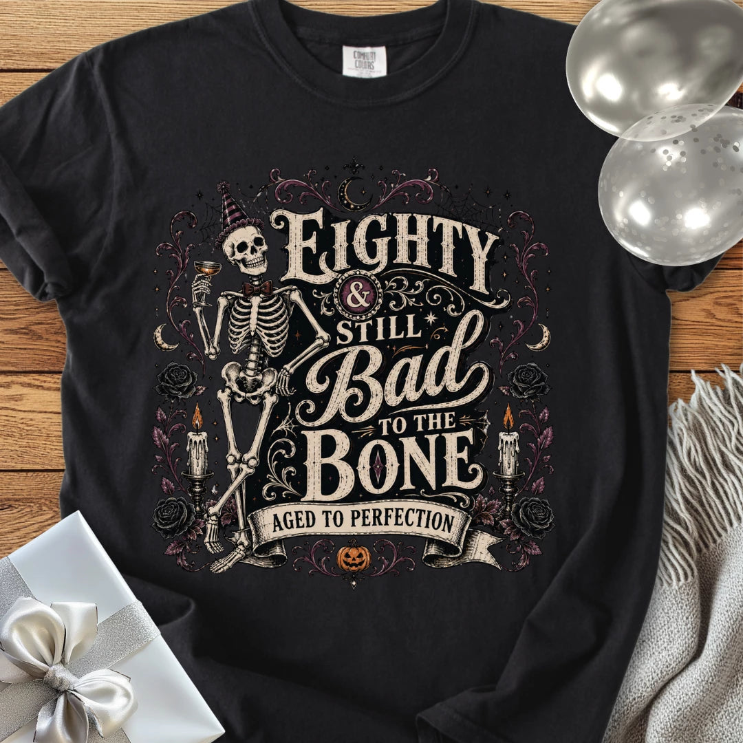 Eighty & Still Bad to the Bone - Premium Halloween 80th Birthday T-Shirt