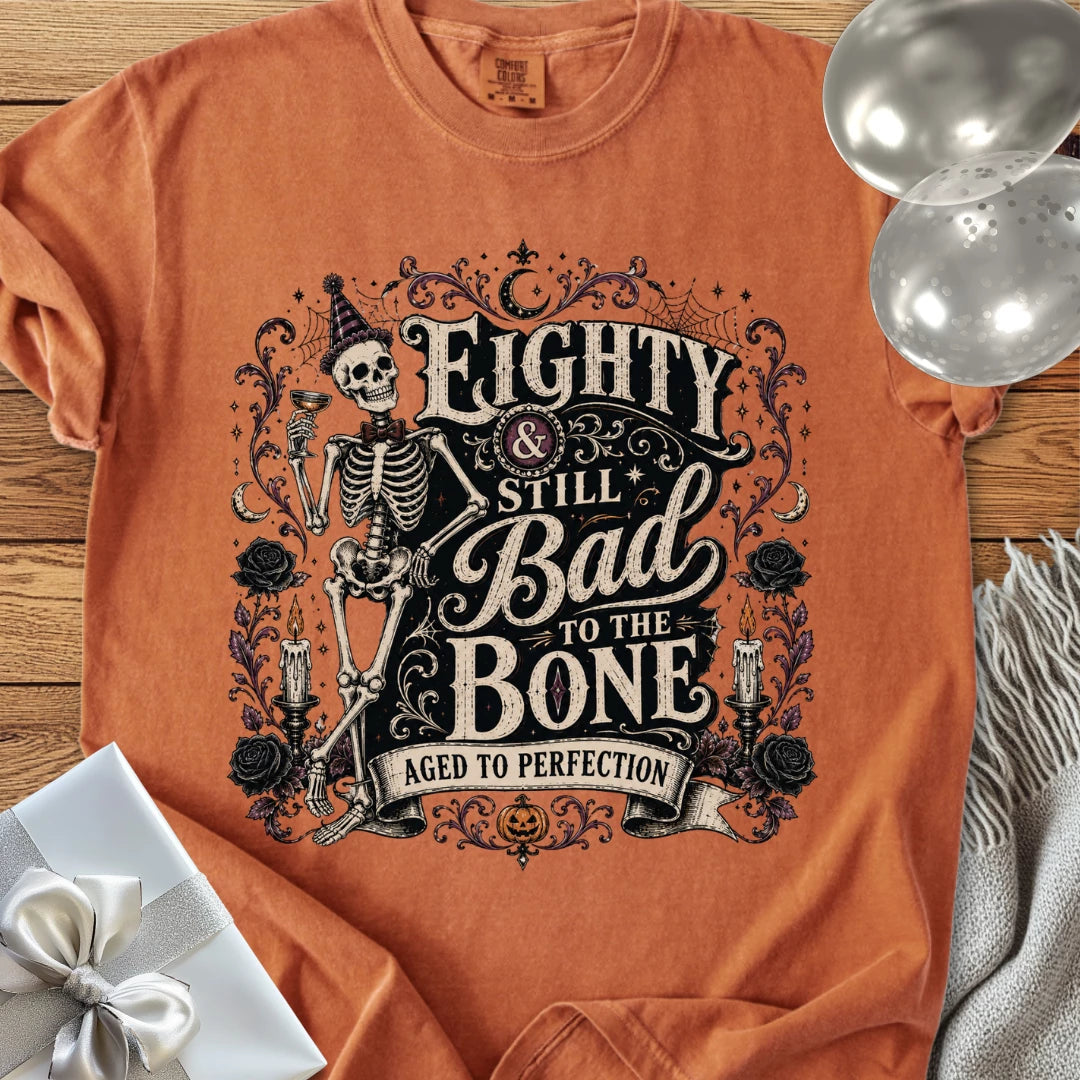 Eighty & Still Bad to the Bone - Premium Halloween 80th Birthday T-Shirt