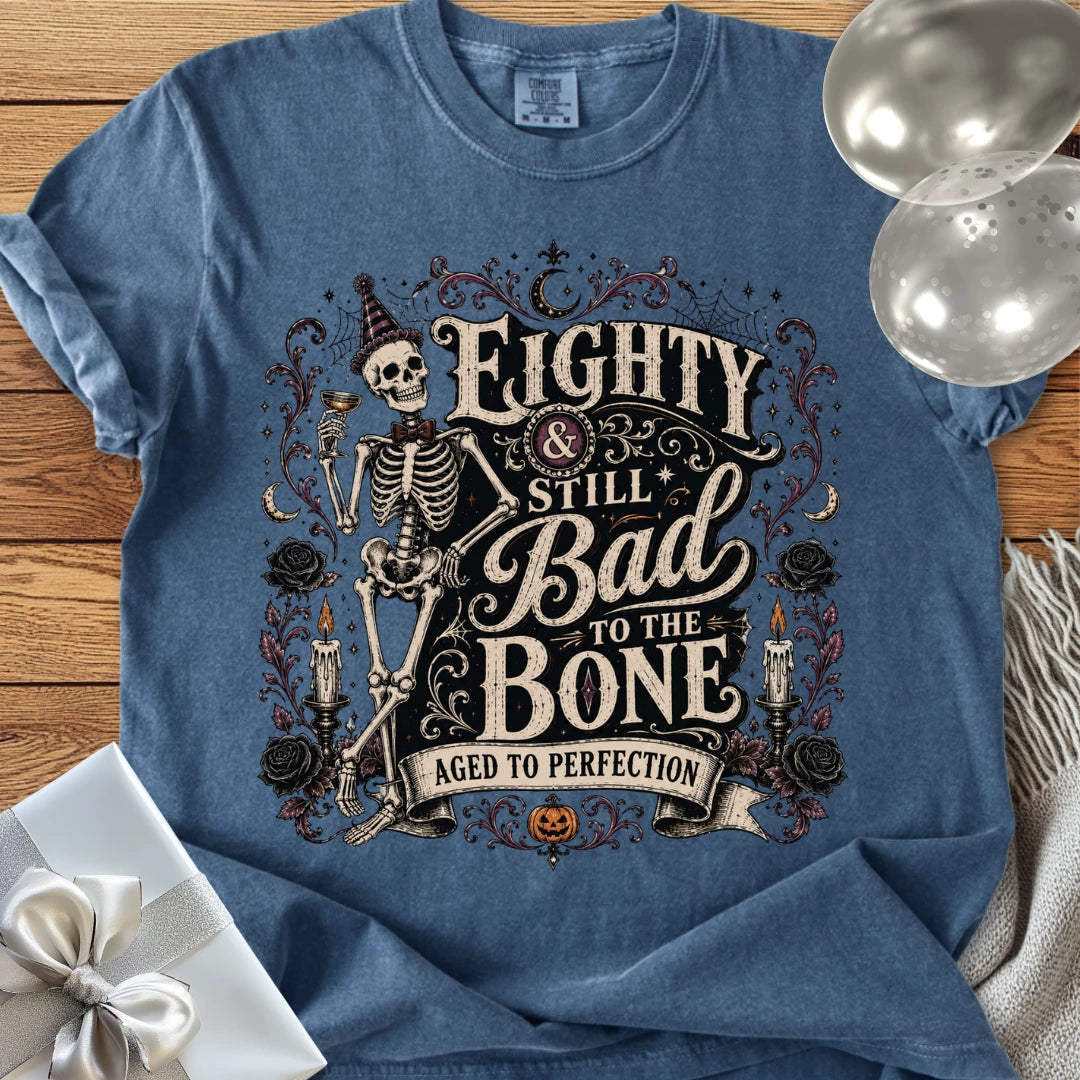Eighty & Still Bad to the Bone - Premium Halloween 80th Birthday T-Shirt