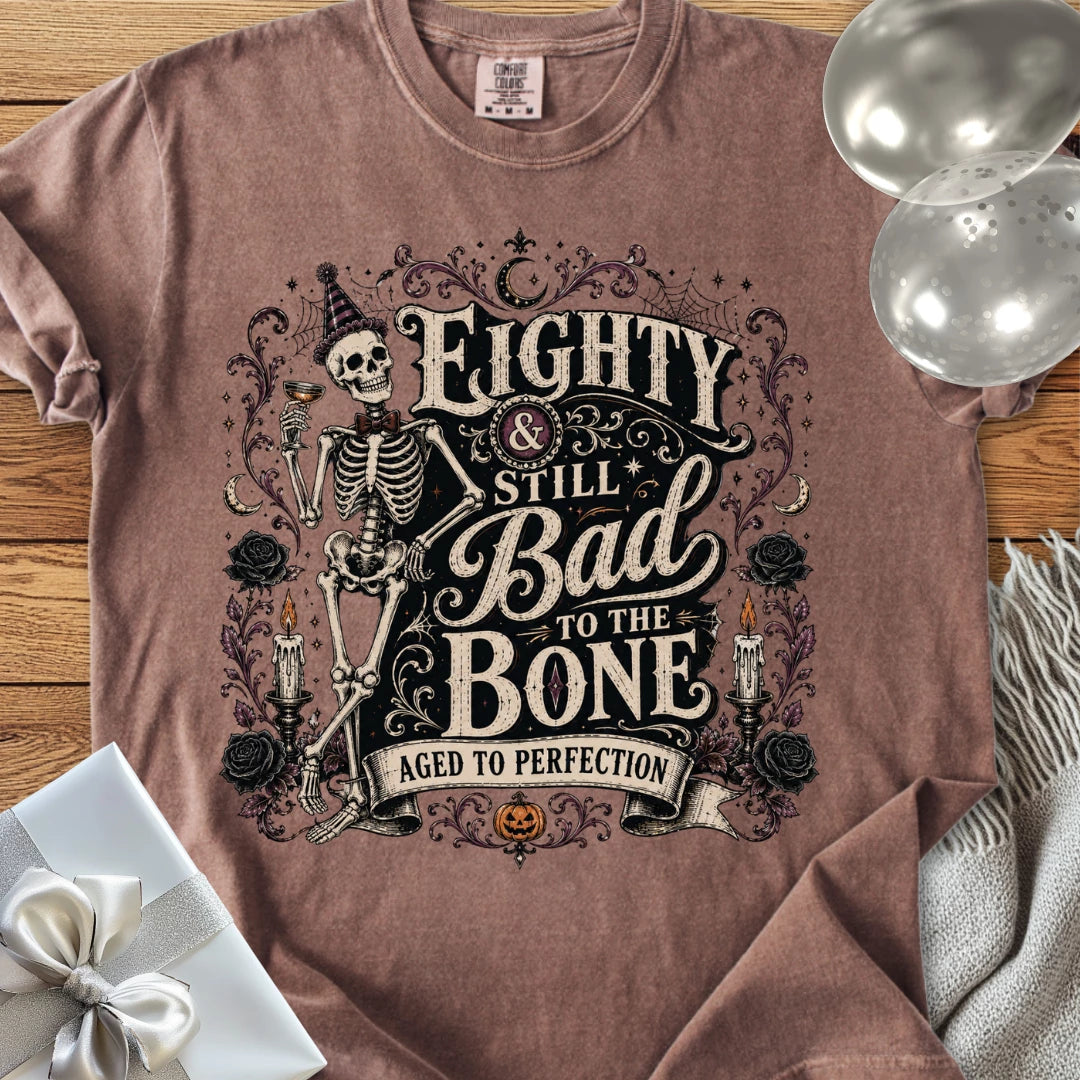 Eighty & Still Bad to the Bone - Premium Halloween 80th Birthday T-Shirt