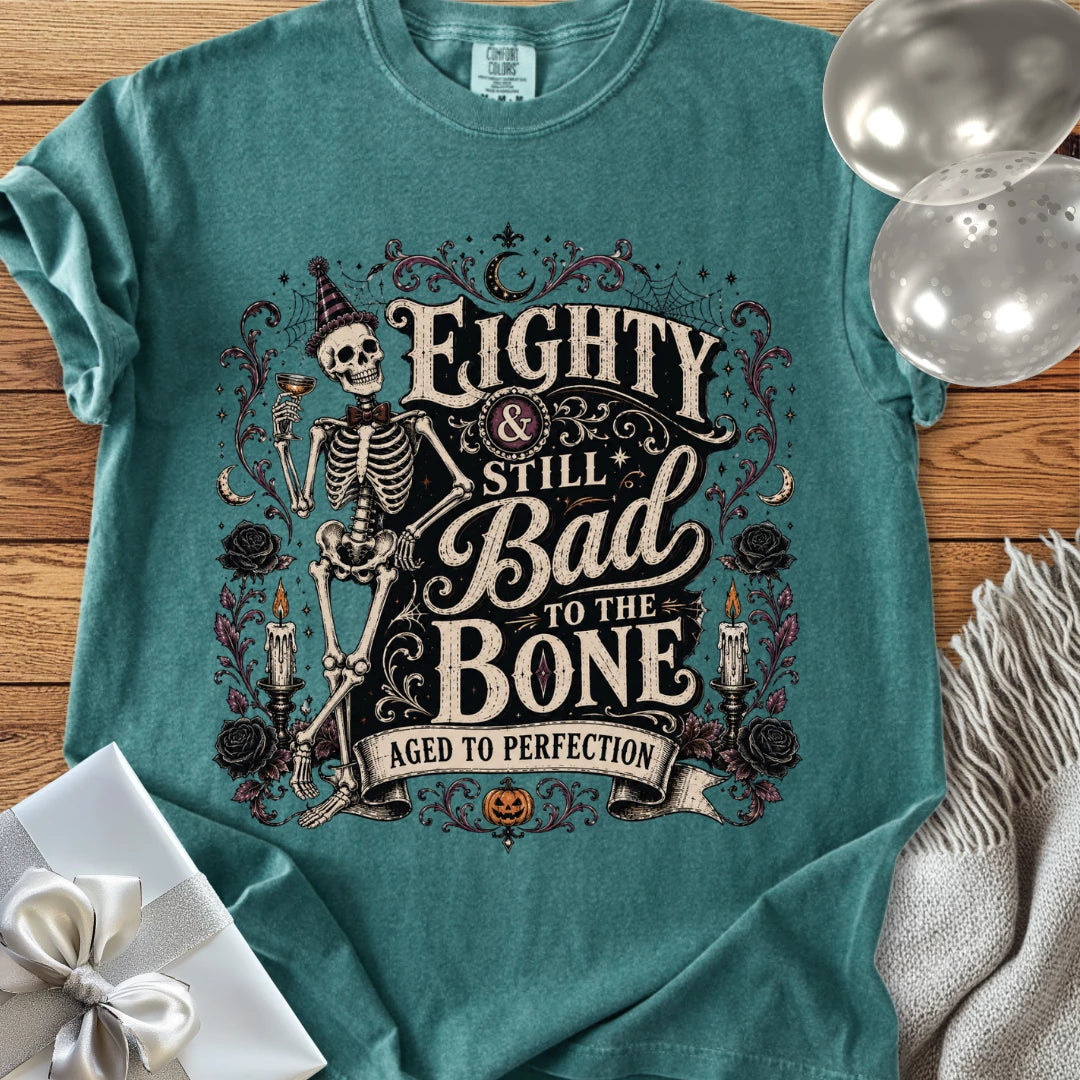 Eighty & Still Bad to the Bone - Premium Halloween 80th Birthday T-Shirt
