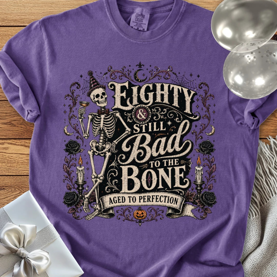 Eighty & Still Bad to the Bone - Premium Halloween 80th Birthday T-Shirt