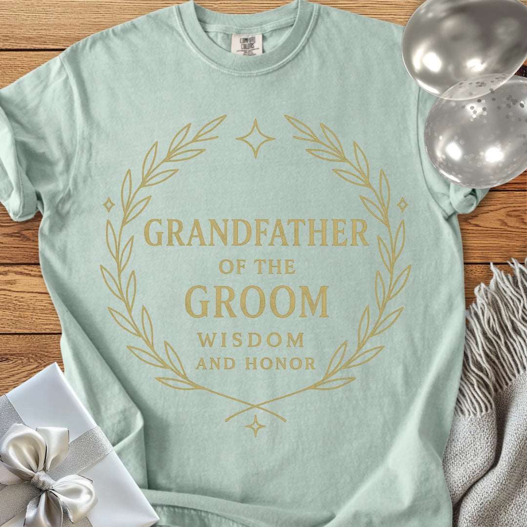 Grandfather of the Groom, Wisdom and Honor - Premium Elegance Bridal Party T-Shirt