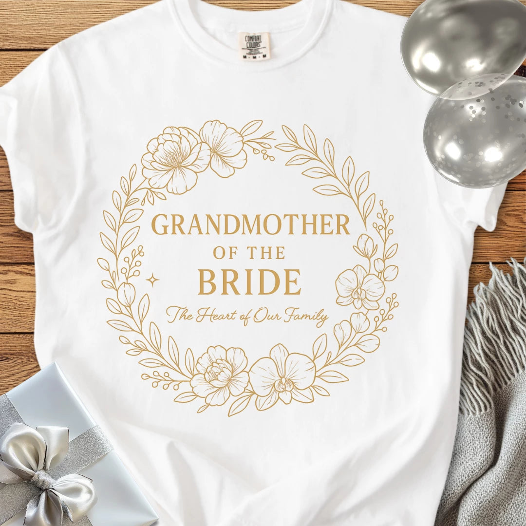 Grandmother of the Bride, The Heart of our Family - Premium Elegance Bridal Party T-Shirt