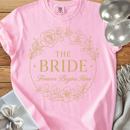 The Bride, Forever Begins Here - Premium Elegance Bridal Party T-Shirt