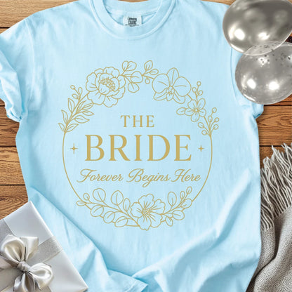 The Bride, Forever Begins Here - Premium Elegance Bridal Party T-Shirt