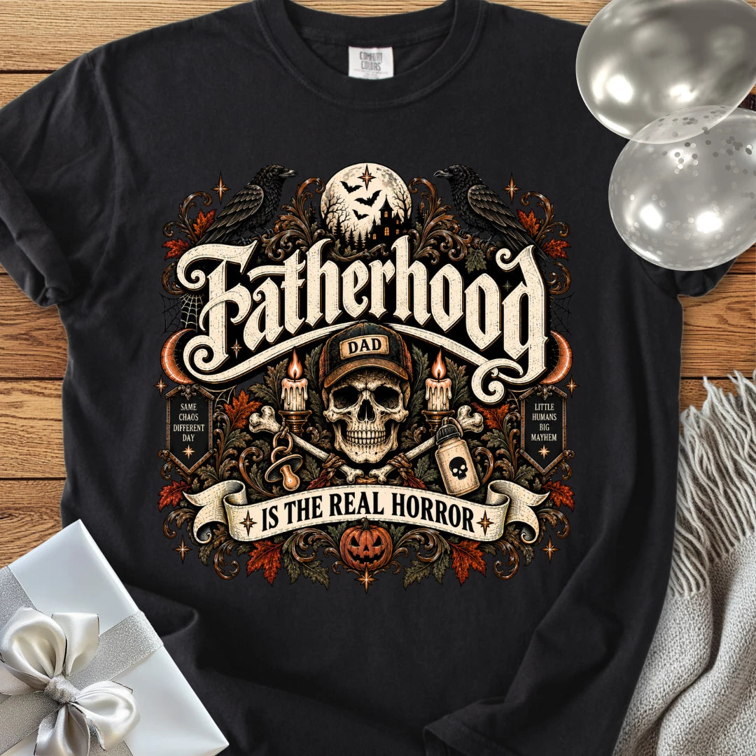 Fatherhood Is the Real Horror - Premium Halloween Parenting T-Shirt