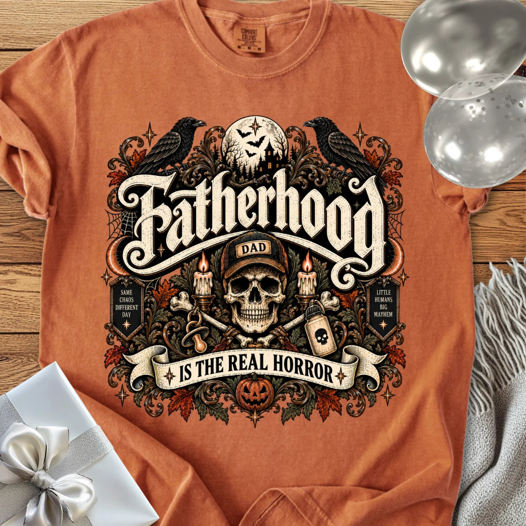 Fatherhood Is the Real Horror - Premium Halloween Parenting T-Shirt